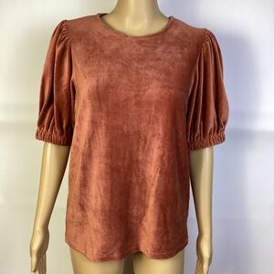 THML Corduroy Ribbed Orange Rust Puff Short Sleeve Top Shirt Soft XS